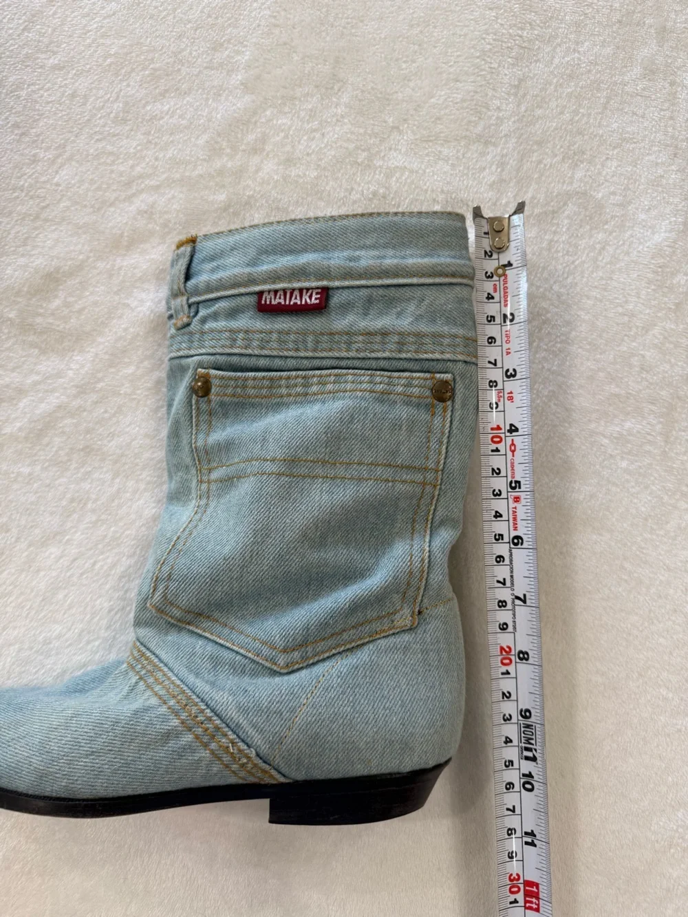 Vintage MATAKE Denim Boots Y2K Western Jean Boots Size 6.5 Rare